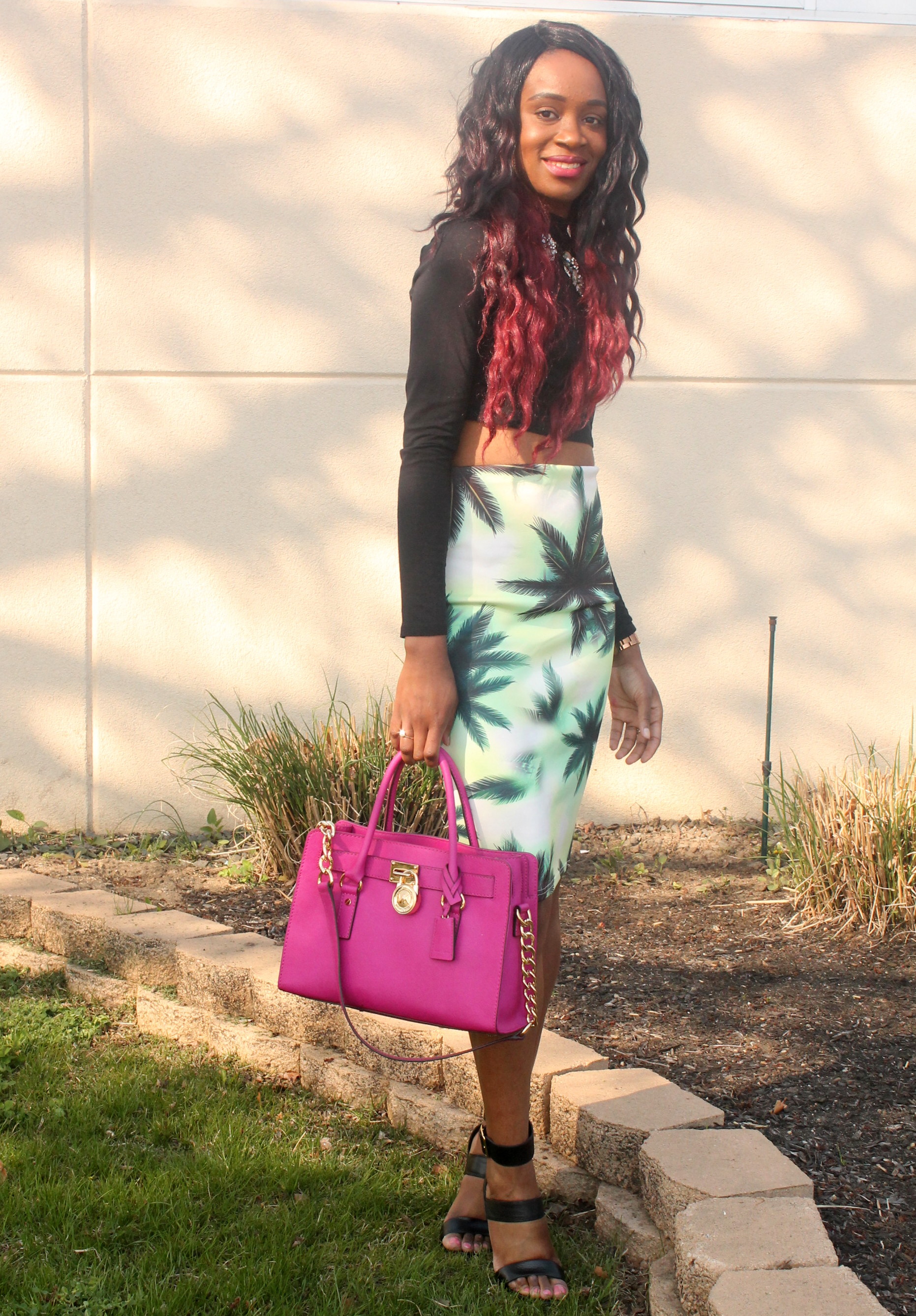 “Printed pencil skirt & crop top”