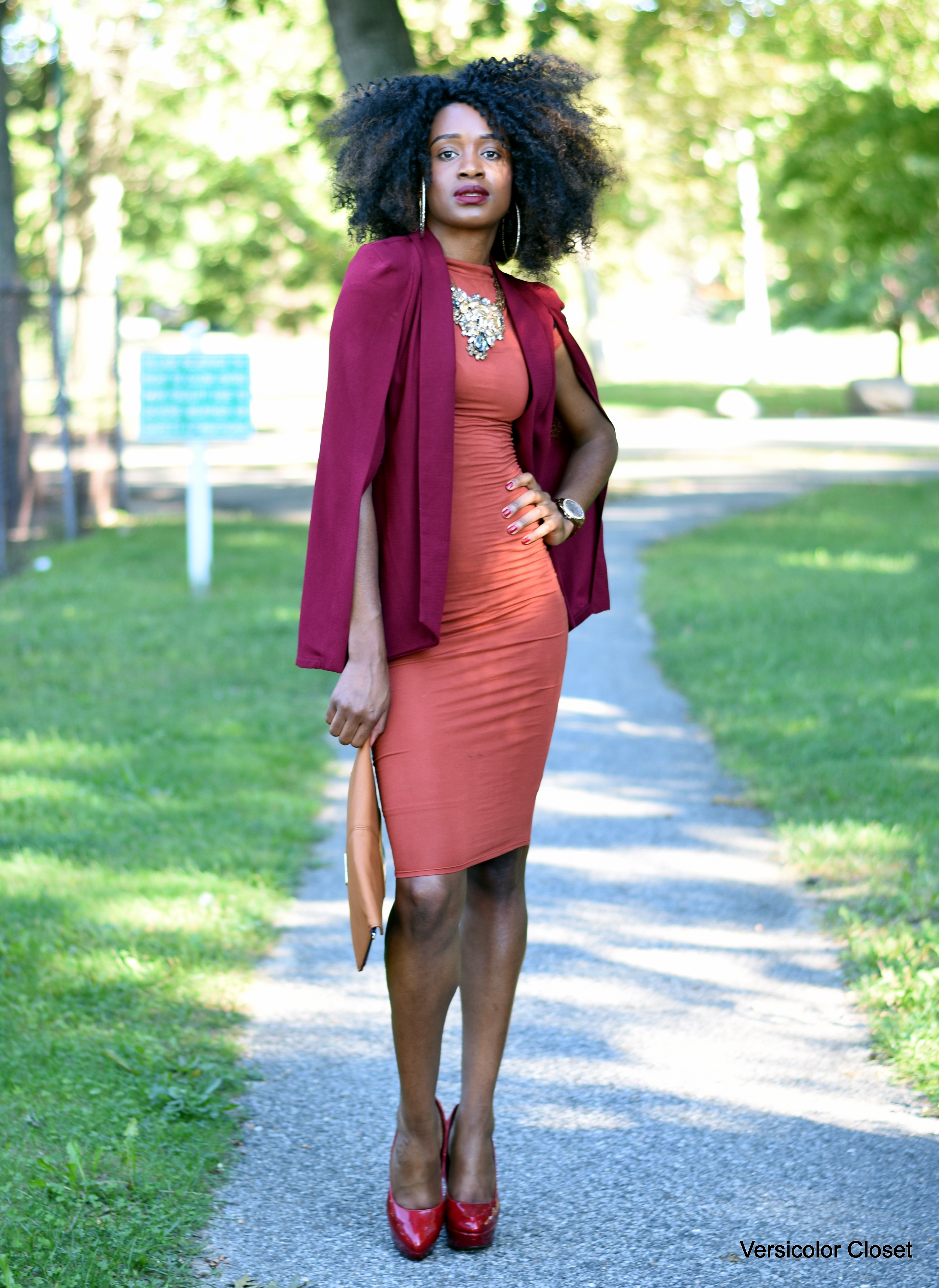 “Burnt orange midi dress” 