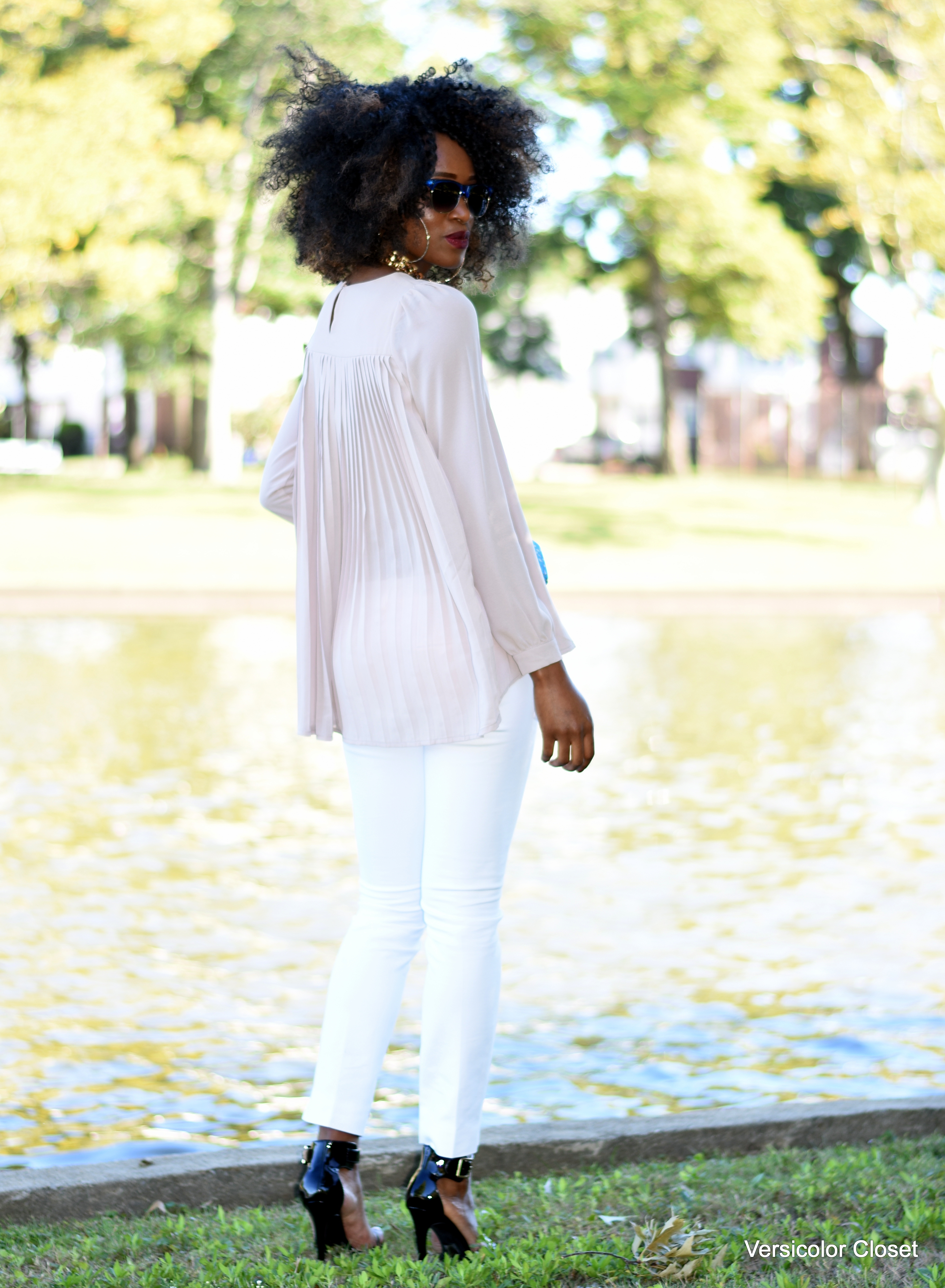 “Cigarette trousers & pleated blouse”