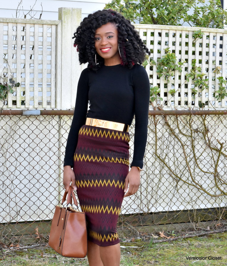 Chevron pencil skirt & fitted sweater