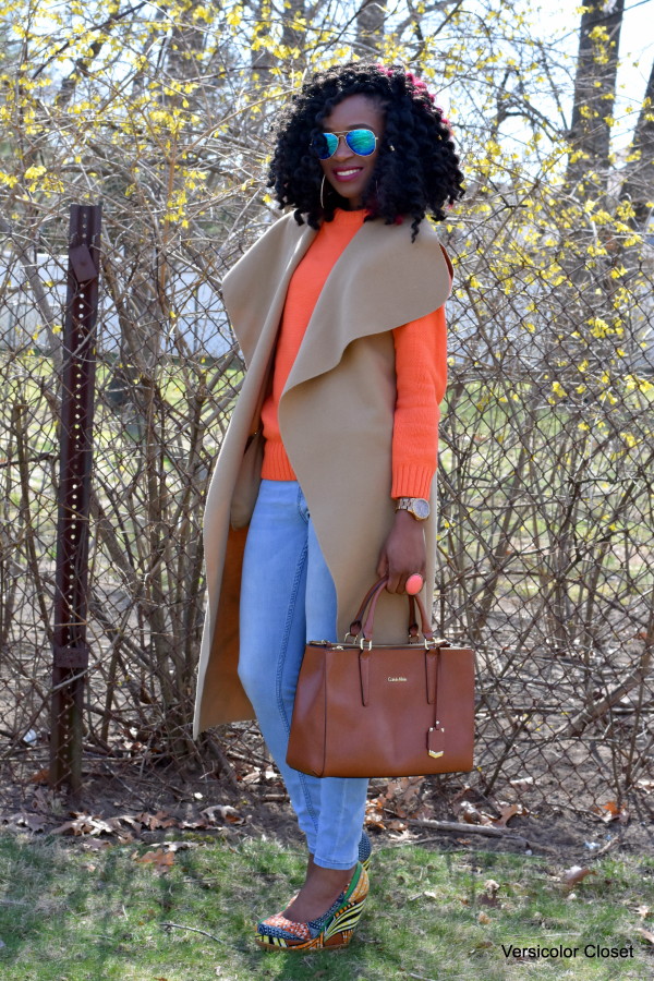 Orange sweater & sleeveless coat