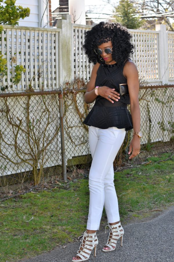 White trousers + peplum embellished top | Strength
