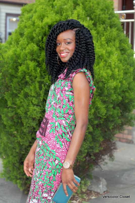 African print dress + lace up heels