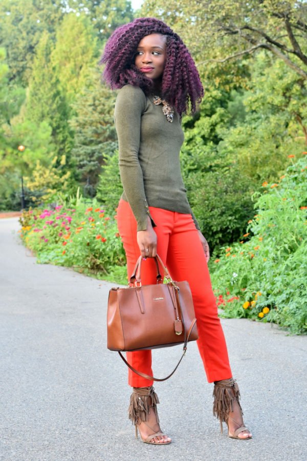 Orange cropped trousers for fall | Coping with loss