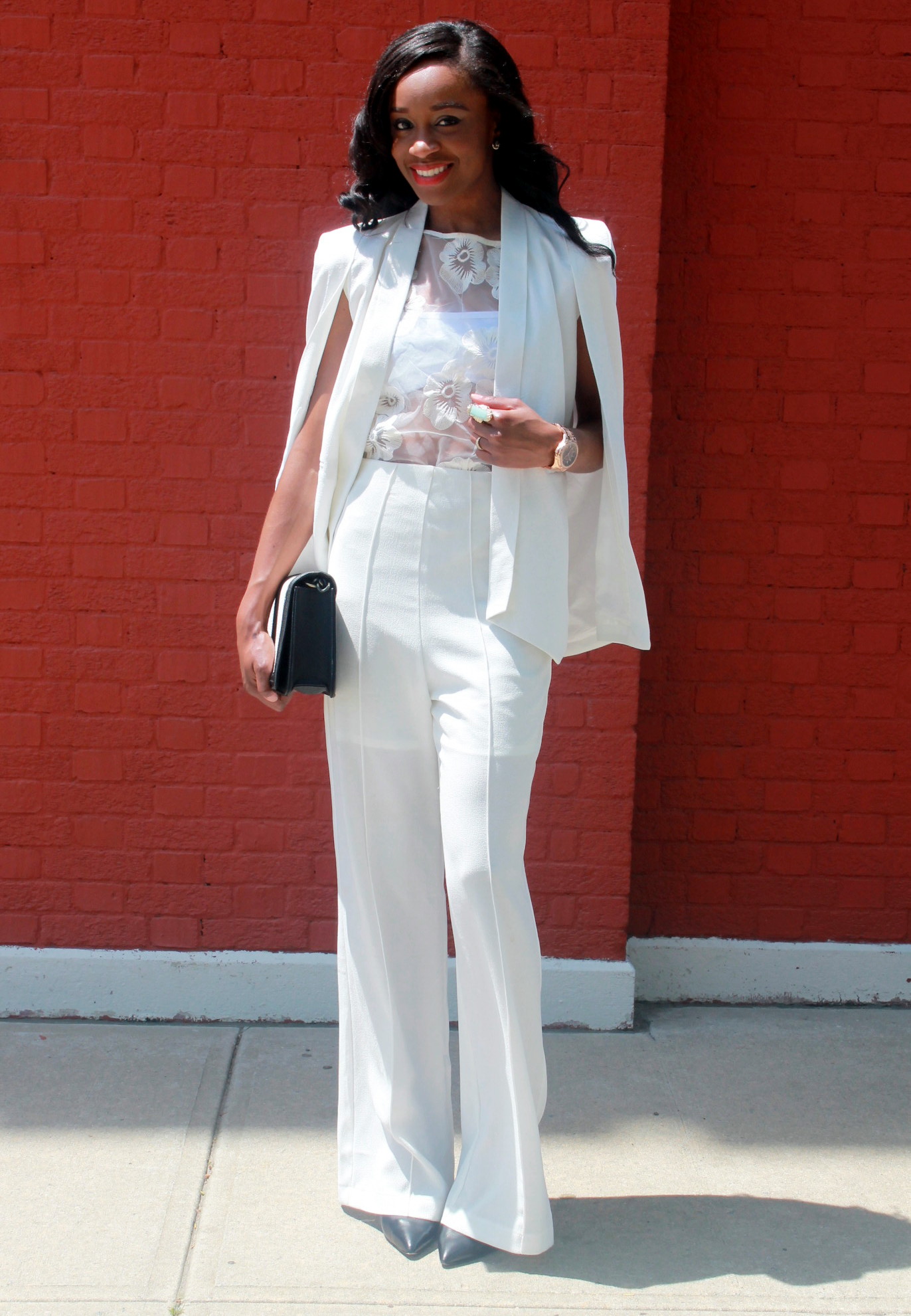 All white wide leg pants + cape blazer (1) - VERSICOLOR CLOSET