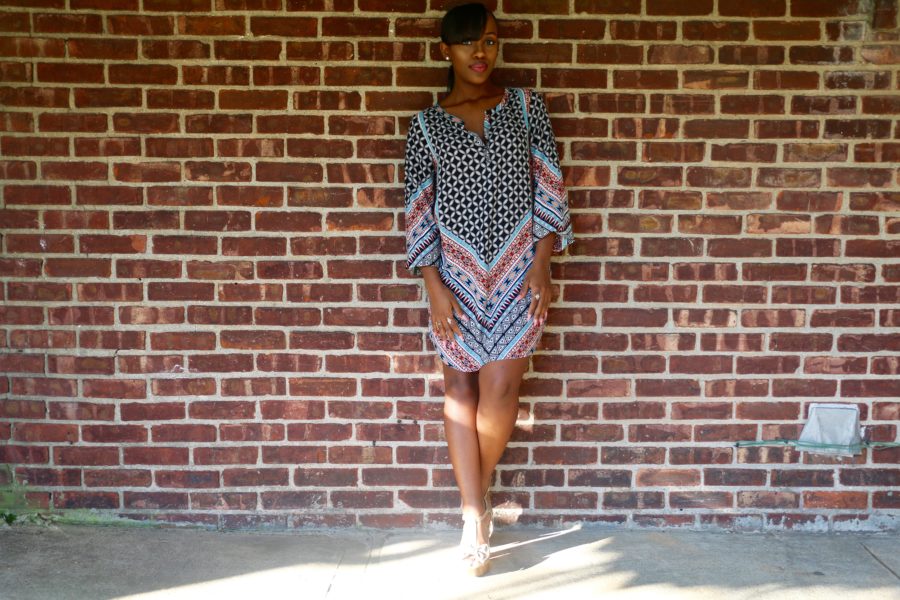The Coco Gawdess: Printed shift dress + chunky heels